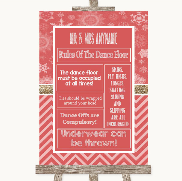 Red Winter Rules Of The Dance Floor Personalised Wedding Sign