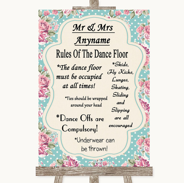 Vintage Shabby Chic Rose Rules Of The Dancefloor Personalised Wedding Sign