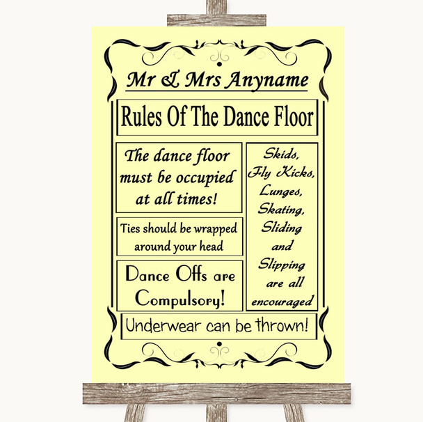 Yellow Rules Of The Dancefloor Personalised Wedding Sign