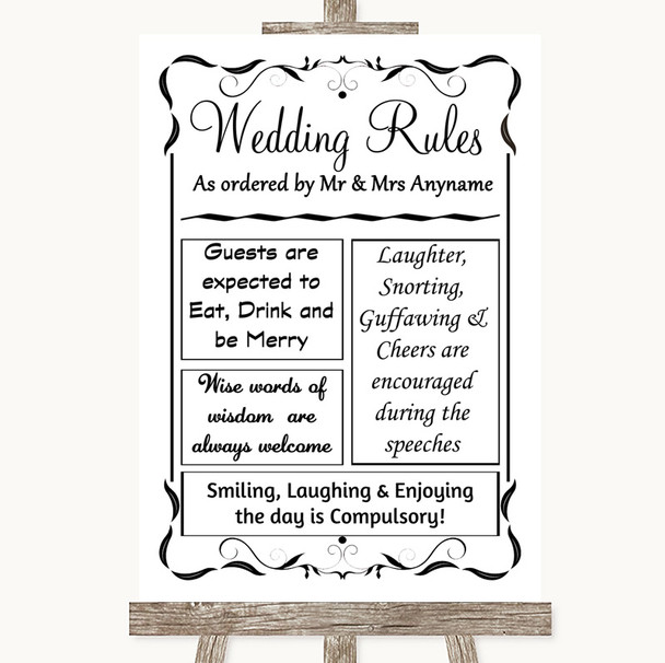 Black & White Rules Of The Wedding Personalised Wedding Sign