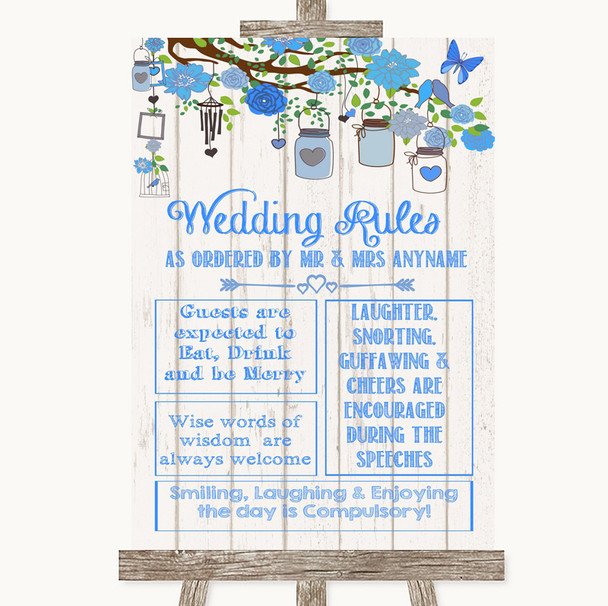 Blue Rustic Wood Rules Of The Wedding Personalised Wedding Sign