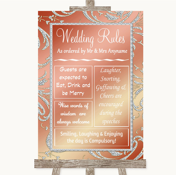 Coral Pink Rules Of The Wedding Personalised Wedding Sign