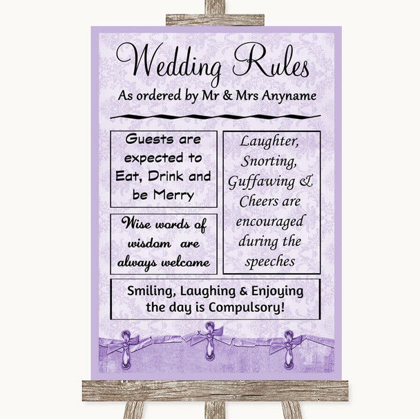 Lilac Shabby Chic Rules Of The Wedding Personalised Wedding Sign