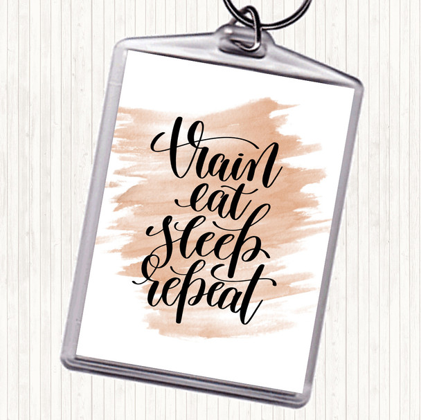 Watercolour Train Eat Sleep Repeat Quote Bag Tag Keychain Keyring