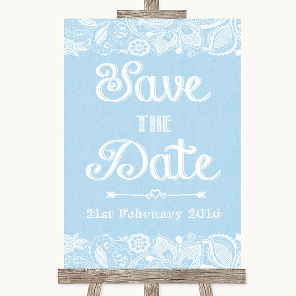 Blue Burlap & Lace Save The Date Personalised Wedding Sign