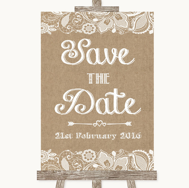 Burlap & Lace Save The Date Personalised Wedding Sign