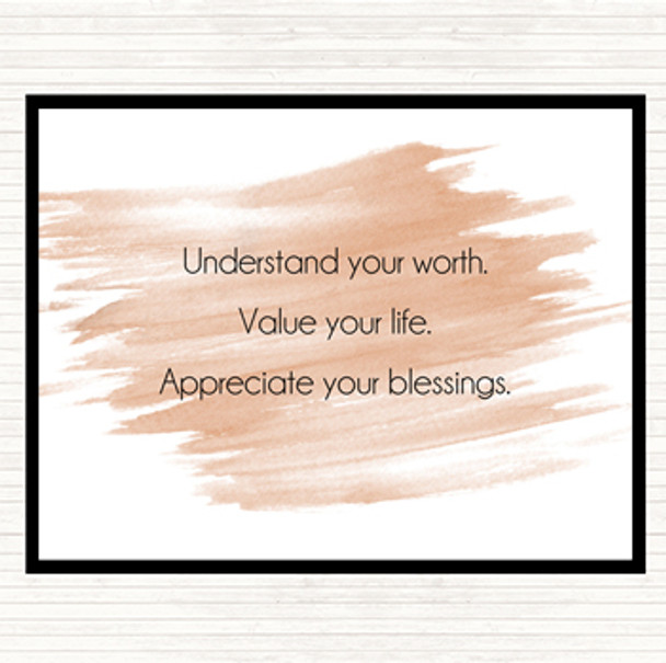 Watercolour Understand Your Worth Quote Dinner Table Placemat