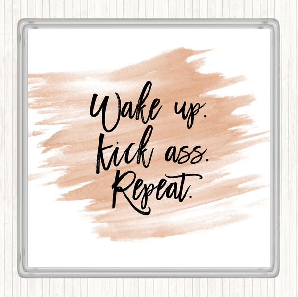 Watercolour Wake Up Quote Drinks Mat Coaster