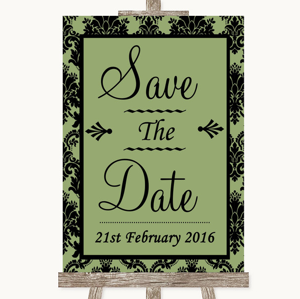 Sage Green Damask Save The Date Personalised Wedding Sign