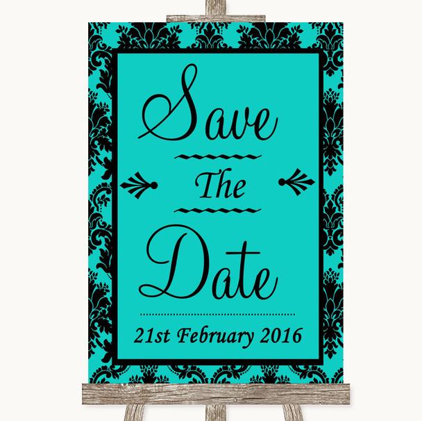 Turquoise Damask Save The Date Personalised Wedding Sign
