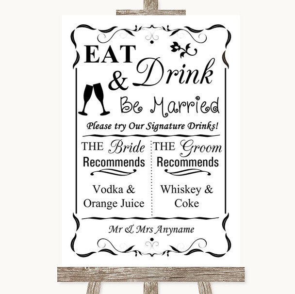 Black & White Signature Favourite Drinks Personalised Wedding Sign