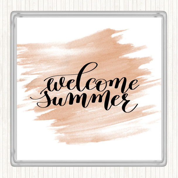 Watercolour Welcome Summer Quote Drinks Mat Coaster