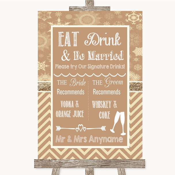 Brown Winter Signature Favourite Drinks Personalised Wedding Sign