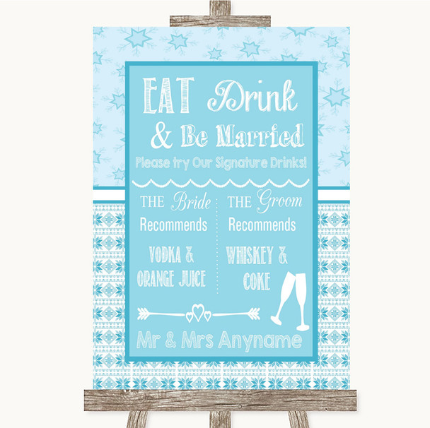 Winter Blue Signature Favourite Drinks Personalised Wedding Sign
