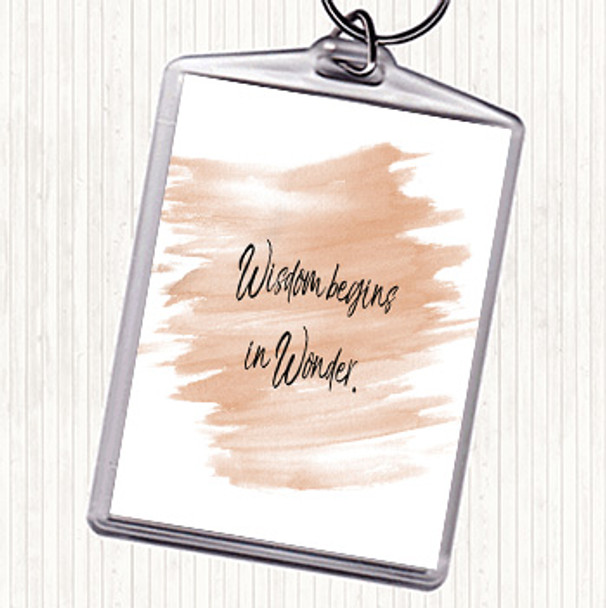 Watercolour Wisdom Begins In Wonder Quote Bag Tag Keychain Keyring