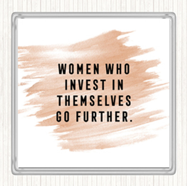 Watercolour Women Who Invest Quote Drinks Mat Coaster