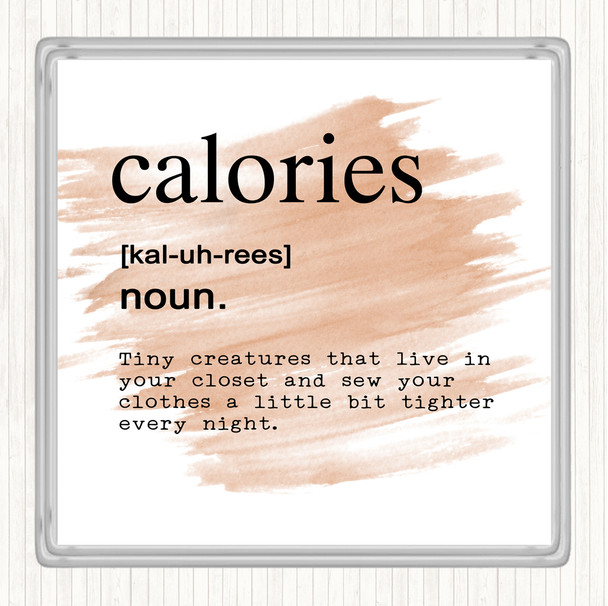 Watercolour Word Definition Calories Quote Drinks Mat Coaster