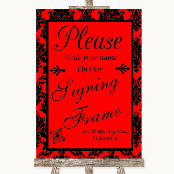 Red Damask Signing Frame Guestbook Personalised Wedding Sign