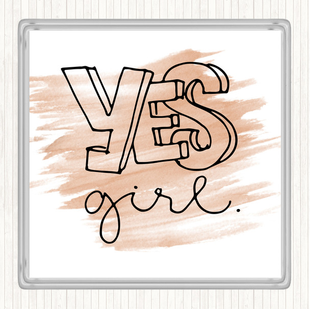 Watercolour Yes Girl Quote Drinks Mat Coaster