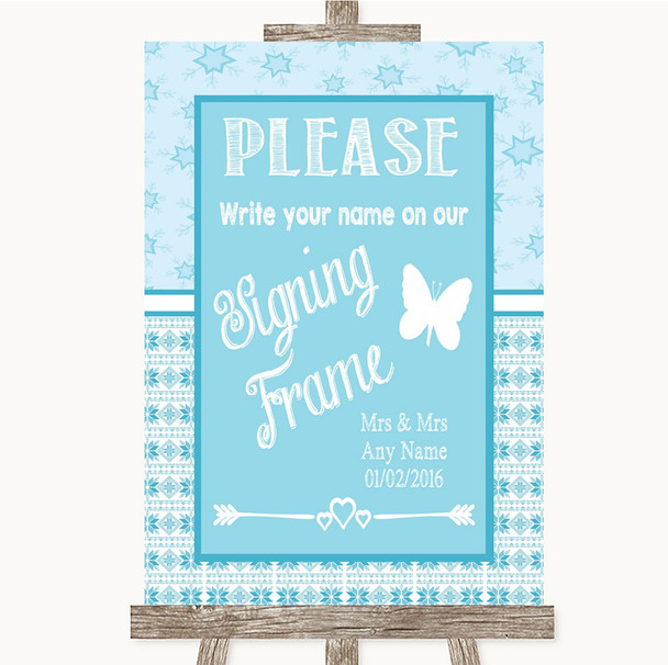 Winter Blue Signing Frame Guestbook Personalised Wedding Sign