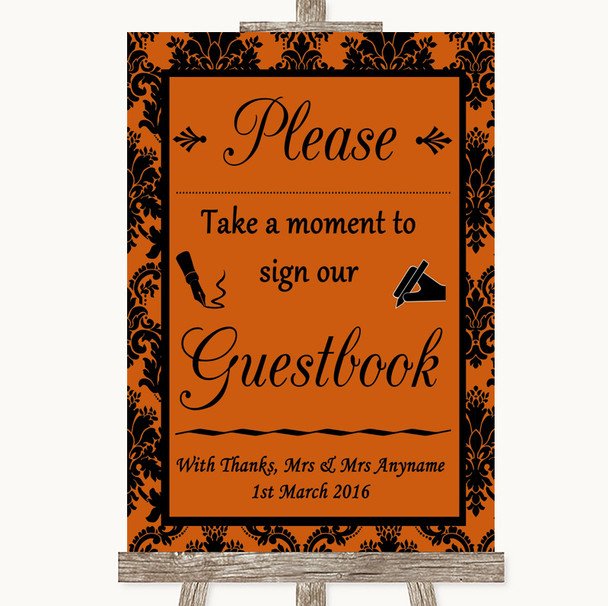 Burnt Orange Damask Take A Moment To Sign Our Guest Book Wedding Sign