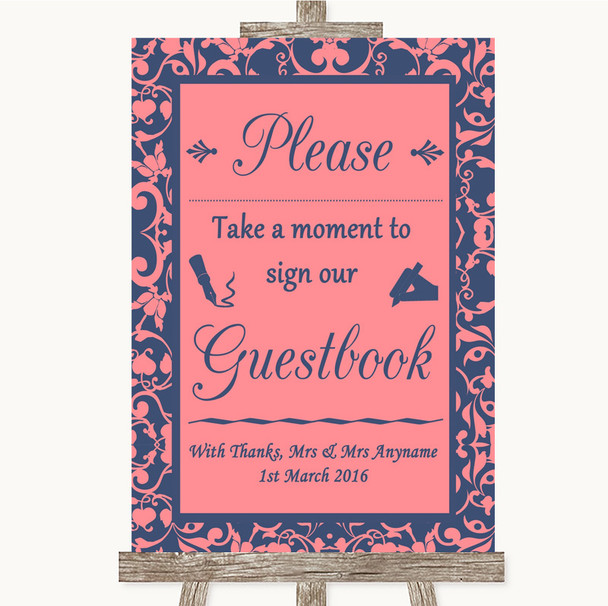 Coral Pink and Blue Take A Moment To Sign Our Guest Book Personalised Wedding Sign Coral Pink and Blue Take A Moment To Sign Our Guest Book Personalised Wedding Sign