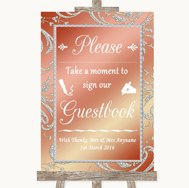 Coral Pink Take A Moment To Sign Our Guest Book Personalised Wedding Sign