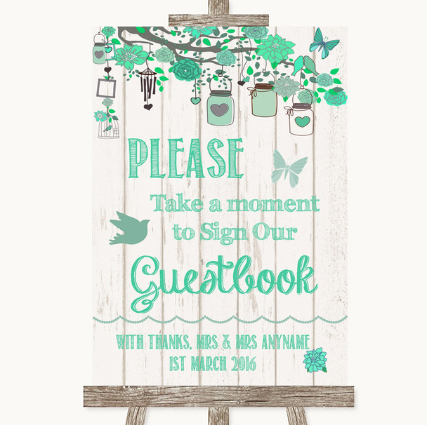 Green Rustic Wood Take A Moment To Sign Our Guest Book Personalised Wedding Sign