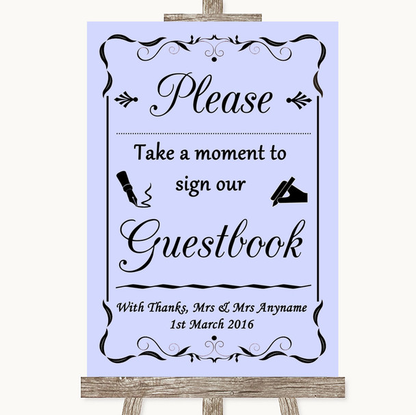 Lilac Take A Moment To Sign Our Guest Book Personalised Wedding Sign