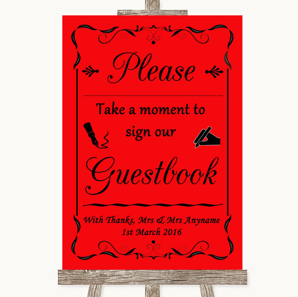 Red Take A Moment To Sign Our Guest Book Personalised Wedding Sign