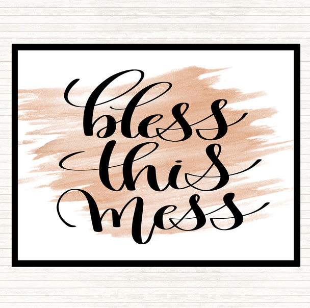 Watercolour Bless This Mess Quote Dinner Table Placemat