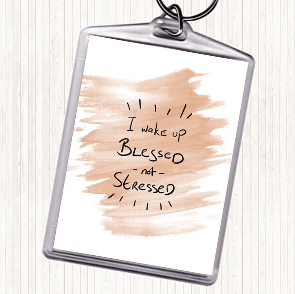 Watercolour Blessed Not Stressed Quote Bag Tag Keychain Keyring