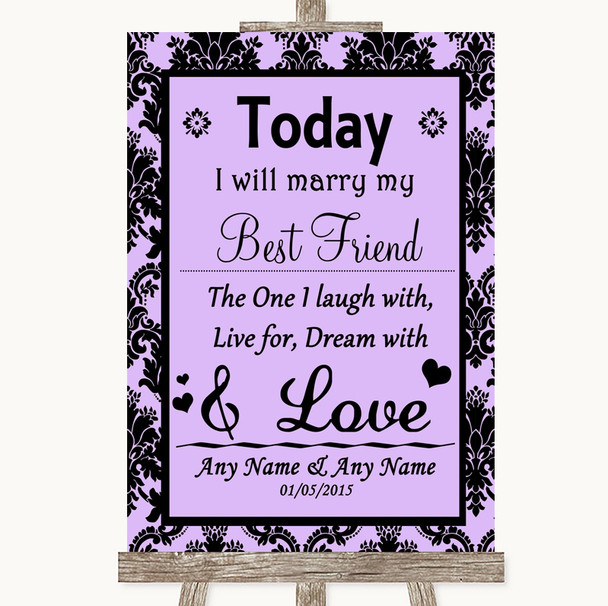 Lilac Damask Today I Marry My Best Friend Personalised Wedding Sign