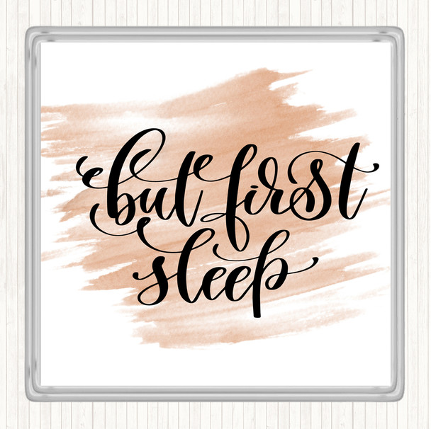 Watercolour But First Sleep Quote Drinks Mat Coaster