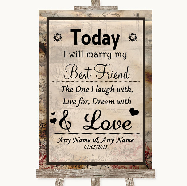 Vintage Today I Marry My Best Friend Personalised Wedding Sign