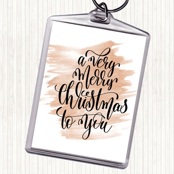 Watercolour Christmas A Very Merry Xmas Quote Bag Tag Keychain Keyring