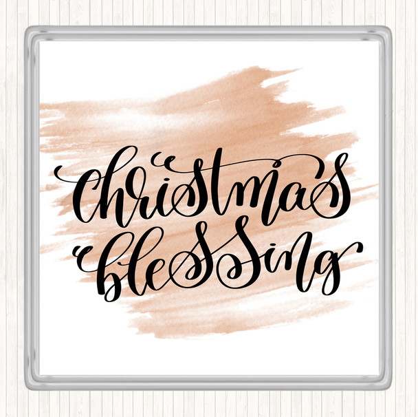 Watercolour Christmas Blessing Quote Drinks Mat Coaster