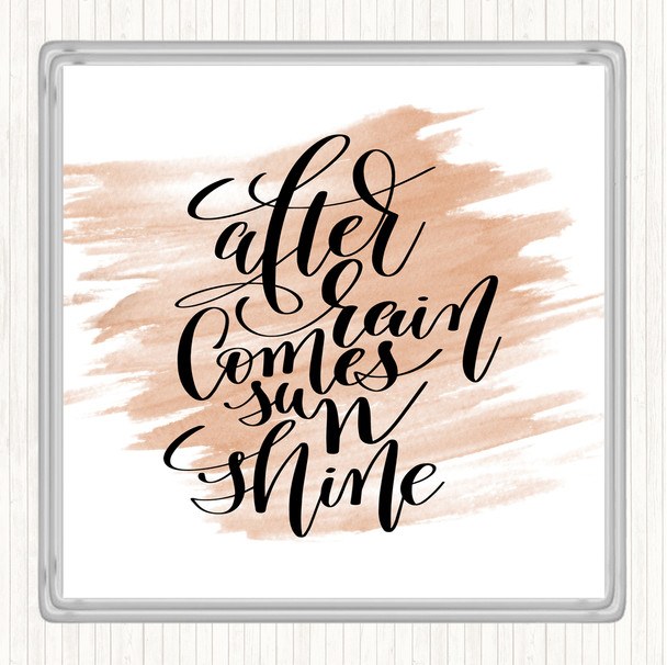 Watercolour After Rain Comes Sun Quote Drinks Mat Coaster
