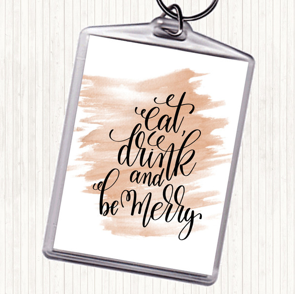 Watercolour Christmas Eat Drink Be Merry Quote Bag Tag Keychain Keyring
