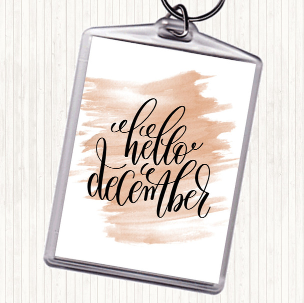 Watercolour Christmas Hello December Quote Bag Tag Keychain Keyring
