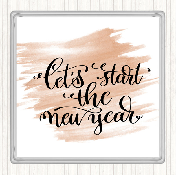 Watercolour Christmas Lets Start New Year Quote Drinks Mat Coaster