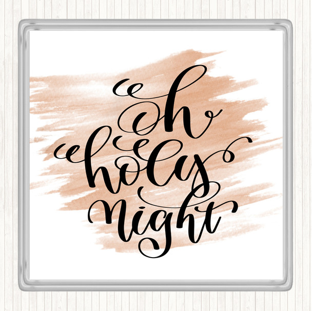 Watercolour Christmas Oh Holy Night Quote Drinks Mat Coaster
