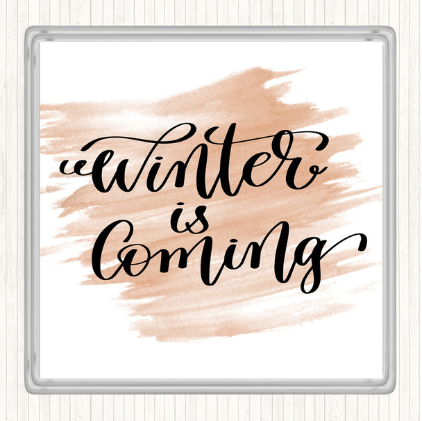 Watercolour Christmas Winter Is Coming Quote Drinks Mat Coaster