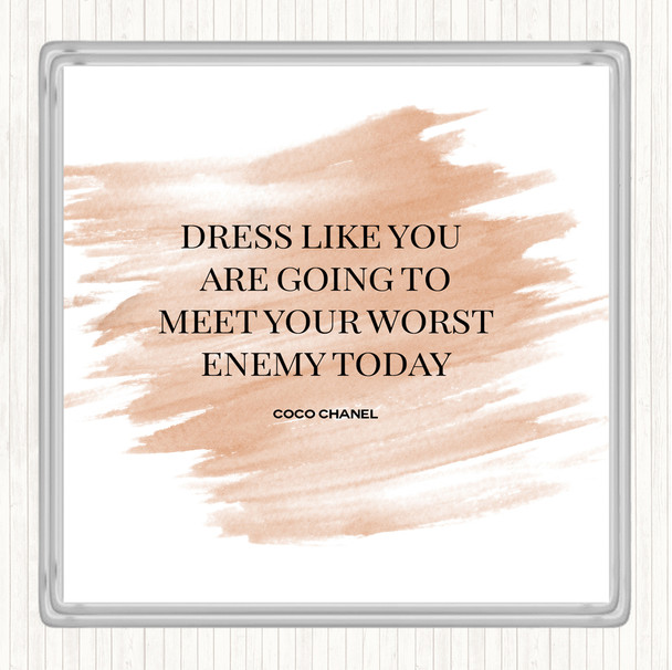 Watercolour Coco Chanel Worst Enemy Quote Drinks Mat Coaster