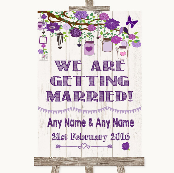 Purple Rustic Wood We Are Getting Married Personalised Wedding Sign Purple Rustic Wood We Are Getting Married Personalised Wedding Sign