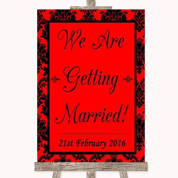 Red Damask We Are Getting Married Personalised Wedding Sign