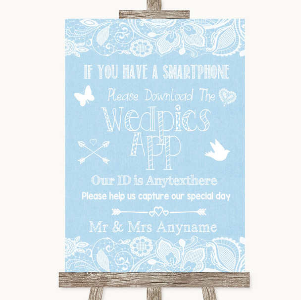 Blue Burlap & Lace Wedpics App Photos Personalised Wedding Sign