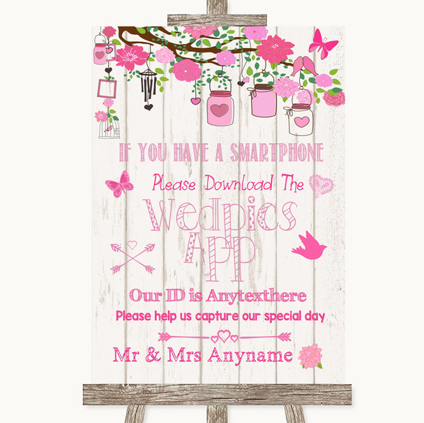 Pink Rustic Wood Wedpics App Photos Personalised Wedding Sign