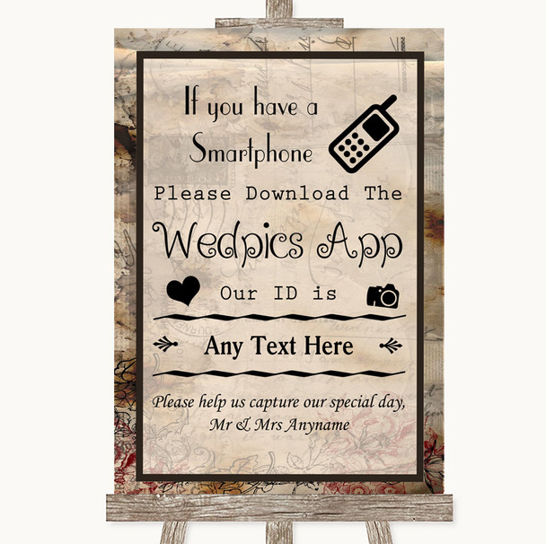 Vintage Wedpics App Photos Personalised Wedding Sign