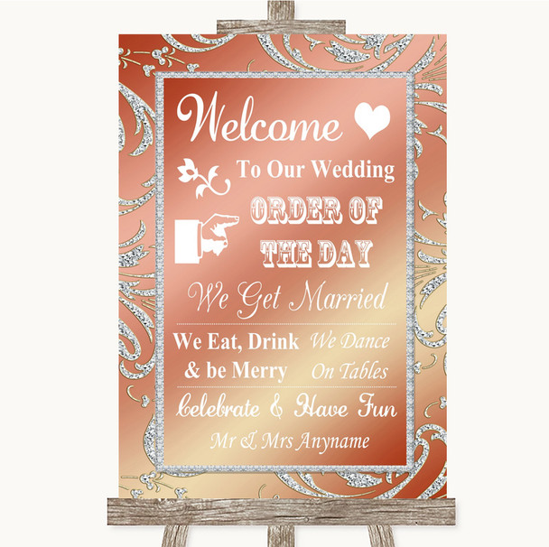 Coral Pink Welcome Order Of The Day Personalised Wedding Sign